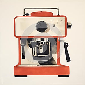 Minimalist Monotype Print Of Retro Style Home Coffee Machine