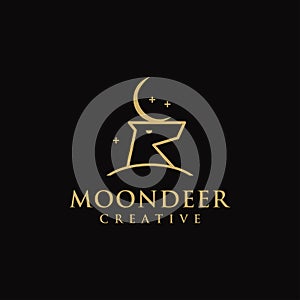 Minimalist moon and deer head logo icon vector template