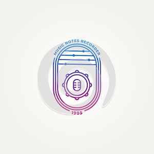 Minimalist music chart notes badge line art icon logo template vector illustration design. simple music recorder emblem logo