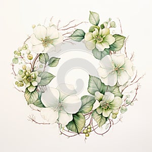 Minimalist Neoclassicism Watercolor Wreath With White Flowers