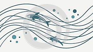Minimalist Ocean Wave Pattern with Swimming Fish, vector design Generative AI