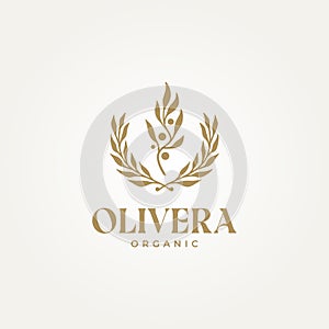 minimalist olive branch with flower ornaments icon logo vector illustration design. simple modern olive oil, wellness, health and