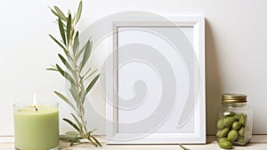 Minimalist Olive Leaf Frame Mockup In 8k Resolution photo