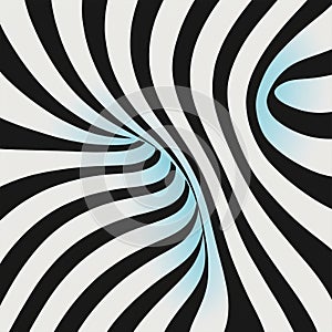 Minimalist Op Art: Black And White Zebra Stripes With Blue Flow Background