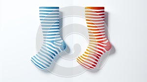 Minimalist Optical Illusion: Vibrant Striped Socks On White Background