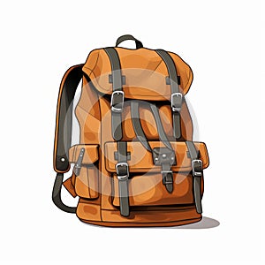 Minimalist Orange Backpack Vector Illustration On White Background
