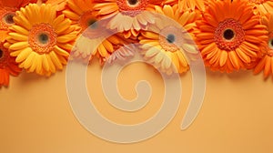 Minimalist Orange Gerbera Flowers On Yellow Background