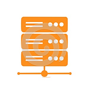 Minimalist Orange Server Rack Network Connection Icon Representing Digital Data Storage and IT Infrastructure