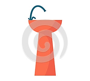 Minimalist orange sink with modern faucet design. Flat style vector illustration of bathroom interior