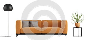 Minimalist orange sofa isolated on white