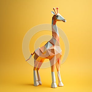 Minimalist Origami Giraffe: Playful Low Poly 3d Illustration