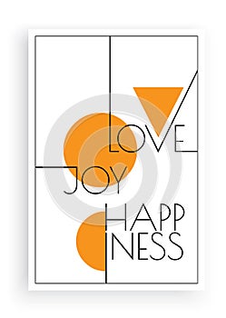 Love, Joy, Happiness, vector. Scandinavian minimalist art design. Poster design. Wall art, art design, artwork