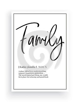 Minimalist Wording Design, Family, Wall Decor, Wall Decals Vector, Family noun description, Wording Design, Poster Design