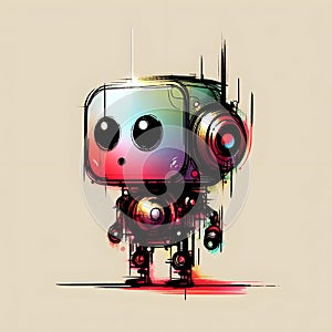 Minimalist painting of sci-fi cute robot , pen and ink sketch.