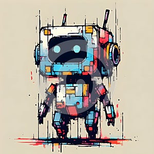 Minimalist painting of sci-fi cute robot , pen and ink sketch.