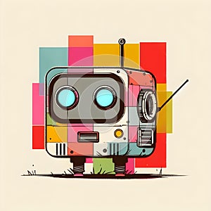 Minimalist painting of sci-fi cute robot , pen and ink sketch.