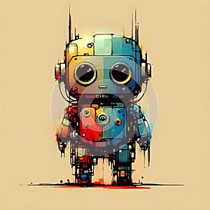 Minimalist painting of sci-fi cute robot , pen and ink sketch.