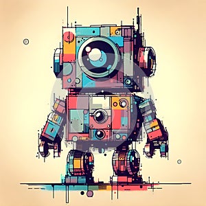 Minimalist painting of sci-fi cute robot , pen and ink sketch.