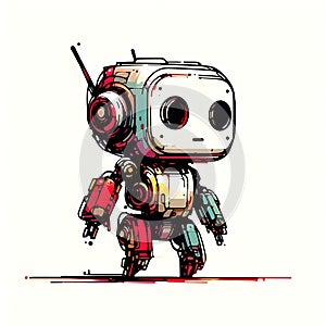 Minimalist painting of sci-fi cute robot , pen and ink sketch.