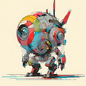 Minimalist painting of sci-fi cute robot , pen and ink sketch.