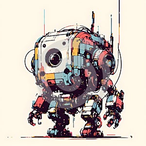 Minimalist painting of sci-fi cute robot , pen and ink sketch.