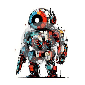 Minimalist painting of sci-fi cute robot , pen and ink sketch.