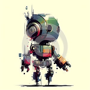 Minimalist painting of sci-fi cute robot , pen and ink sketch.