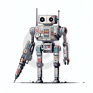 Minimalist painting of sci-fi cute robot , pen and ink sketch.