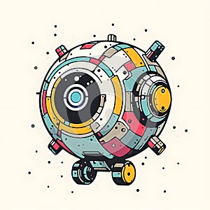 Minimalist painting of sci-fi cute robot , pen and ink sketch.