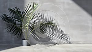 Minimalist Palm Foliage 3d Render On Concrete Wall photo