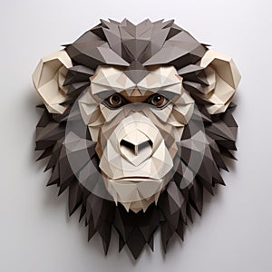 Minimalist Paper Monkey Head Wall Art In Taupe