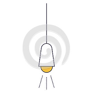 Minimalist pendant light design with yellow illumination. Modern ceiling lamp vector illustration