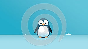 Minimalist Penguin On Blue Background: Low Bitrate, Kawaii, Hd Design