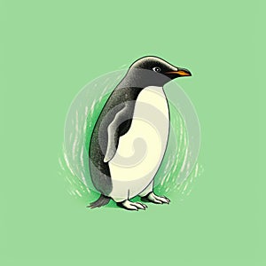 Minimalist Penguin Drawing On Green Background