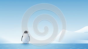 Minimalist Penguin Illustration On Icecovered Sea