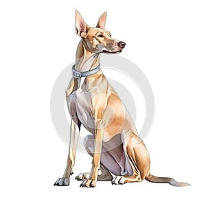 Minimalist Pharaoh Hound Watercolor Painting on Soft Pastel Background. Perfect for Invitations and Posters.