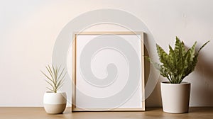 Minimalist Photo Frame With Plant: Sustainable Design Mockup