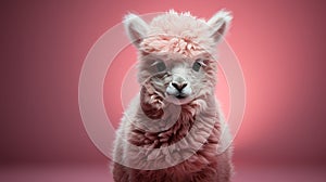 Minimalist Photography: Cute Alpaca In Pink - Olivier Valsecchi Style photo