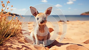 Minimalist Photography: Cute Kangaroo On The Beach In 8k Resolution