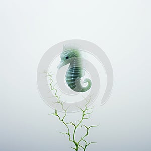 Minimalist Photography: Cute Seahorse On A Weed Stem photo