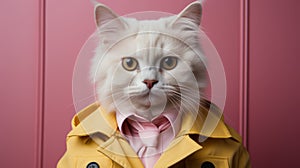 Minimalist Photography The Stylish Adventures Of A White Cat In A Yellow Trench Coat