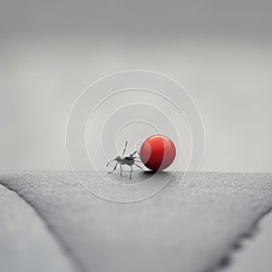 Minimalist Photography: Tiny Red Ball And Black & White Ant