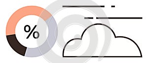 Minimalist Pie Chart and Cloud Outline for Data Visualization and Cloud Computing Concepts