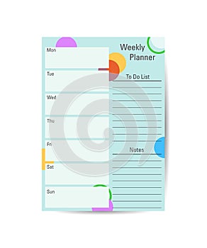 Minimalist planner page. Life planner, weekly and day organizer or office schedule list