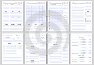 Minimalist planner pages templates. Organizer page, diary and daily control book. Life planners, weekly and days