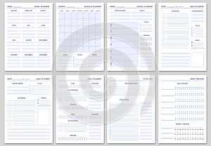 Minimalist planner pages templates. Organizer page, diary and daily control book. Life planners, weekly and days photo
