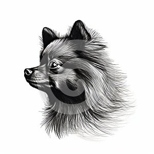 Minimalist Pomeranian Dog Head Drawing In Black And White