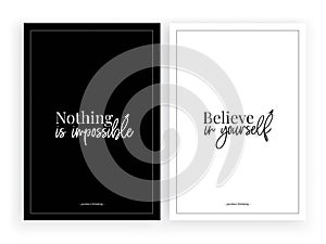 Minimalist poster design vector, Believe in yourself, wall decals, wall decor, wording design background, black and white