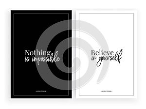 Minimalist poster design vector, Believe in yourself, wall decals, wall decor, wording design background, black and white photo