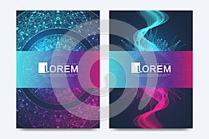 Minimalist posters set with fractal gradient shapes. Blockchain technology concept. Big data visualization, Artificial